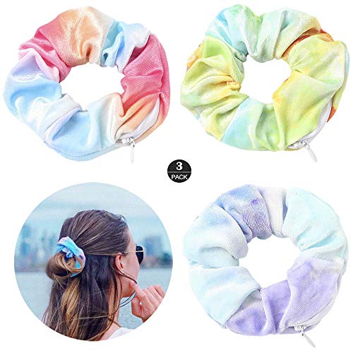 Zoeast (TM) Premium Samt Scrunchie mit verstecktem und verstecktem Reißverschluss, weiches Haargummi-Armband, Schlüsselgeld-Aufbewahrungstasche, Geldbörse, elastisches Haarband (3 Stück, mehrfarbig) von ZOSTLAND