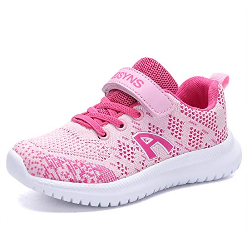 ZOSYNS Mädchen Schuhe Sportschuhe Mesh Atmungsaktiv Laufschuhe Outdoor Sport Sneaker Turnschuhe Klettverschluss Wanderschuhe Hallenschuhe für Kinder Rosa 28 von ZOSYNS