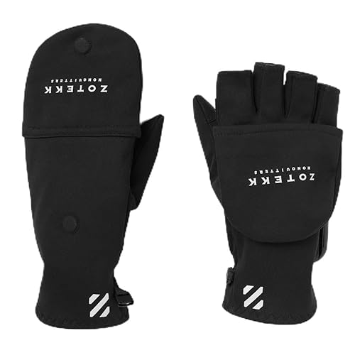 ZOTEKK | Mitten Gloves | Fahrradhandschuhe Winter Warm Halbfinger Fäustlinge Winterhandschuhe mit Flip Top | Magnetischer Verschluss | Touchscreen-Freundlich Griffmaterial aus Silikon | Black - XL von ZOTEKK