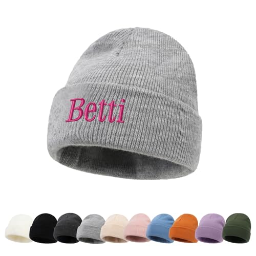 ZOTIMEF Personalisierte Baby-Beanie-Mütze - Individuelle Namensstickerei Gestrickte Beanies Mützen für Kleinkinder Bis Erwachsene Geschenke Hellgrau von ZOTIMEF