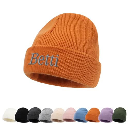 ZOTIMEF Personalisierte Baby-Beanie-Mütze - Individuelle Namensstickerei Gestrickte Beanies Mützen für Kleinkinder Bis Erwachsene Geschenke Orange von ZOTIMEF