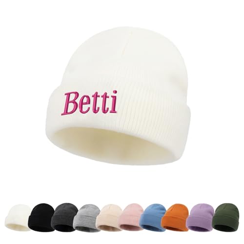 ZOTIMEF Personalisierte Baby-Beanie-Mütze - Individuelle Namensstickerei Gestrickte Beanies Mützen für Kleinkinder Bis Erwachsene Geschenke Weiß von ZOTIMEF
