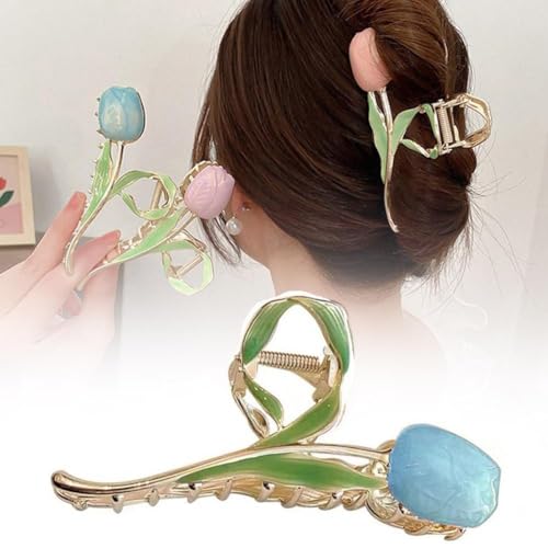 Elegante Tulpenblumen-Haarspange, schöne Tulpenblume, Metallclip, Haarklammer, Zubehör, lange Haarnadel, modischer Clip, Haar für Damen und Mädchen von ZOUBAOQ