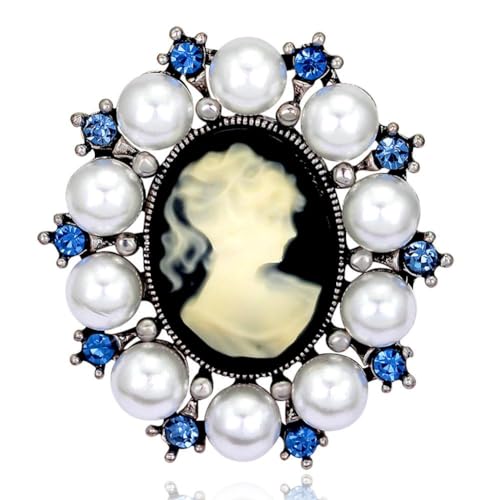 Retro-Brosche mit rundem Kopf, Legierung, Perlen, für Damen, Bekleidungszubehör, Dekoration, 3 Farben, Free Size von ZOUBAOQ