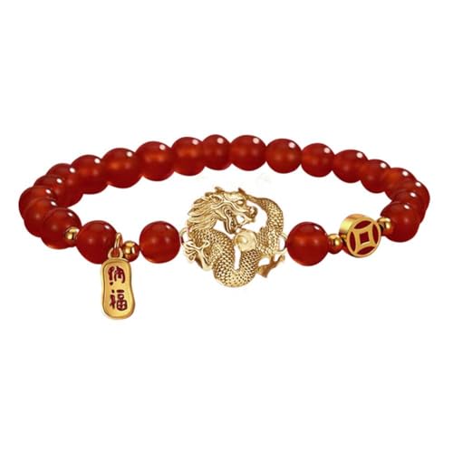 ZOUBAOQ 2024 Chinesisches Jahr Drachen-Armbänder für Frauen, Glücksbringer, rote Perlen, Tier, handgefertigter Schmuck, Geschenke, Segen, Armbänder, Freundschaft von ZOUBAOQ