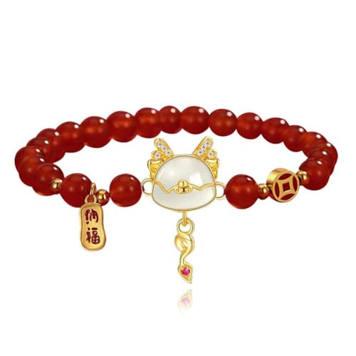 ZOUBAOQ 2024 Chinesisches Jahr Drachen-Armbänder für Frauen, Glücksbringer, rote Perlen, Tier, handgefertigter Schmuck, Geschenke, Segen, Armbänder, Freundschaft von ZOUBAOQ