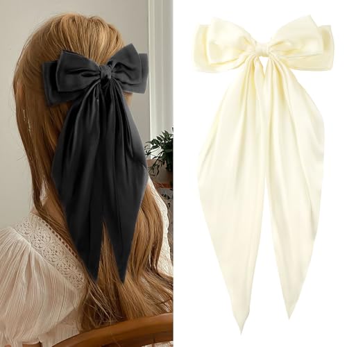 2 StückHaarschleife Damen Großer Schleife Clips, Haarschleifen Mädchen Schleife Haare Bow, Kopfbedeckung Accessoires Frauen(Schwarz+Weiß) von ZOUIQSS