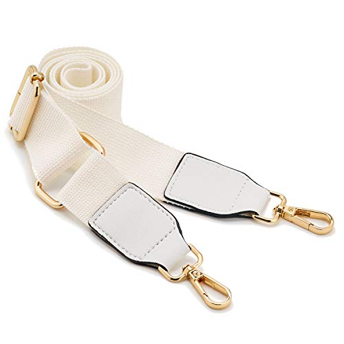 Frauen Breite Umhängetaschen Strap,Verstellbarer Ersatz Gürtel Tasche Strap mit Leder Gold Haken Canvas Geldbörse Riemen Messenger Bag Changeable Long Strap for Crossbody Handtasche (Off-White) von ZOUIQSS