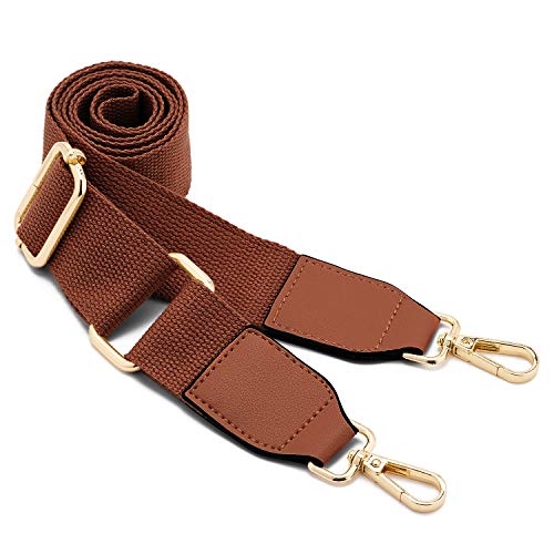 Frauen Breite Umhängetaschen Strap,Verstellbarer Ersatz Gürtel Tasche Strap mit Leder Gold Haken Leinwand Geldbörse Riemen Messenger Bag Changeable Long Strap for Crossbody Handtasche (Brown) von ZOUIQSS