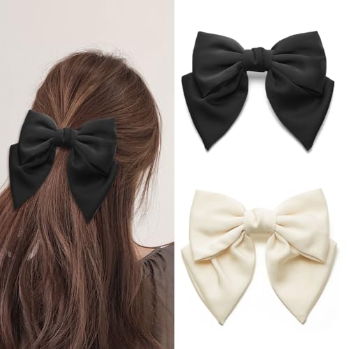 ZOUIQSS 2 Stück große Haarspangen mit Schleife, französische Haarspangen mit Schleife für dickes und feines Haar, Accessoires für Frauen und Mädchen(Black+Beige) von ZOUIQSS
