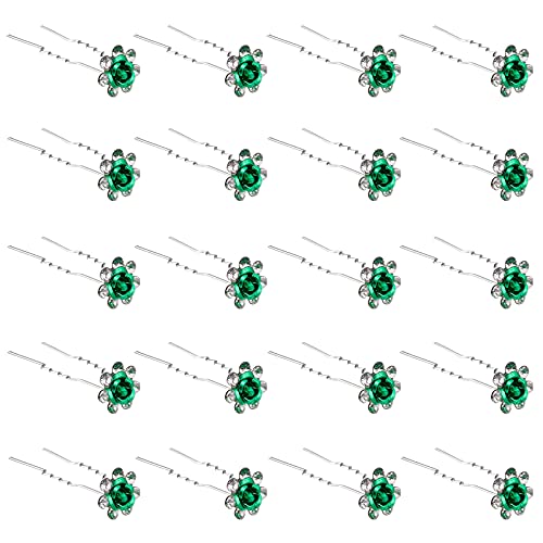ZOUIQSS 20 Pack (Grün) Kristall Haarnadeln Rose Blume Strass Haarclips für Braut Hochzeit Frauen Haarschmuck Zubehör,mit durchsichtigem Behälter von ZOUIQSS