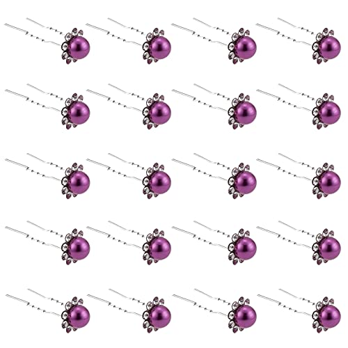 ZOUIQSS 20 Pack (Lila) Perlenkristall Haarnadeln Blume Strass Haarspangen für Braut Hochzeit Frauen Haarschmuck Zubehör,mit durchsichtigem Behälter von ZOUIQSS