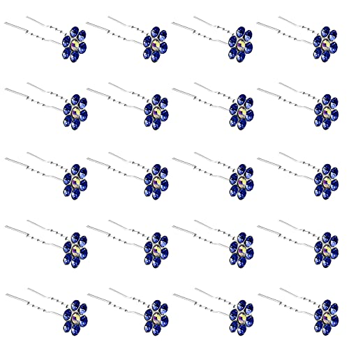 ZOUIQSS 20 Pack (Navy) Kristall Blume Haarnadeln Strass Haarspangen für Braut Hochzeit Frauen Haarschmuck Zubehör,mit durchsichtigem Behälter von ZOUIQSS