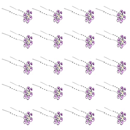 ZOUIQSS 20 Pack (Violett) Kristall Blume Haarnadeln Strass Haarspangen für Braut Hochzeit Frauen Haarschmuck Zubehör,mit durchsichtigem Behälter von ZOUIQSS