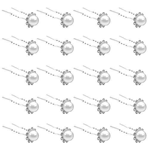 ZOUIQSS 20 Pack (Weiß) Perlenkristall Haarnadeln Blume Strass Haarspangen für Braut Hochzeit Frauen Haarschmuck Zubehör,mit durchsichtigem Behälter von ZOUIQSS