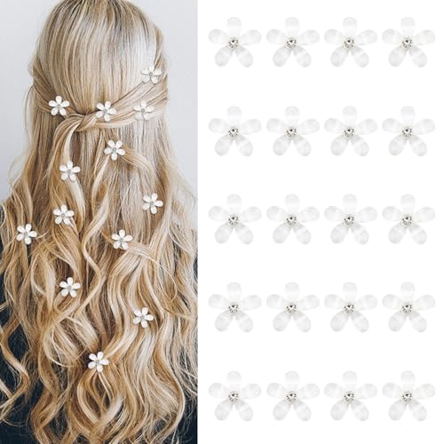 ZOUIQSS 20 Stück Mini-Haarspangen mit weißen Strass-Blumen,dekorative Haarspangen und -nadeln für die Hochzeit,Brautschmuck,für Mädchen und Frauen(weiß) von ZOUIQSS