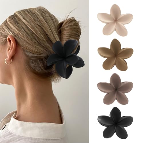 ZOUIQSS 4 Stück Blumen-Haarklammern, Hawaii-Haarklammern mit rutschfestem Clip, Haarstyling-Zubehör für Frauen und Mädchen, 8 cm starker Halt, große Haarklammern für dickes Haar(Style 3) von ZOUIQSS