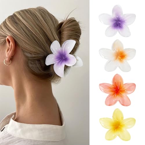 ZOUIQSS 4 Stück Blumen-Haarklammern, Hawaii-Haarklammern mit rutschfestem Clip, Haarstyling-Zubehör für Frauen und Mädchen, 8 cm starker Halt, große Haarklammern für dickes Haar(Style 1) von ZOUIQSS