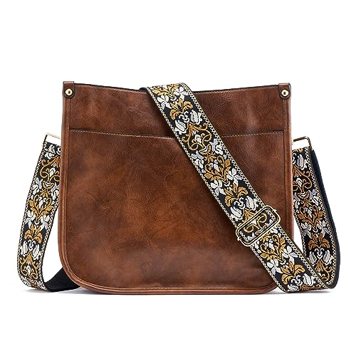 ZOUIQSS Dame Crossbody Taschen Leder Umhängetasche Frauen Hobo Handtasche mit Reißverschluss Schultertasche mit verstellbarem Riemen(Dunkelbraun (5CM) Farbe47) von ZOUIQSS