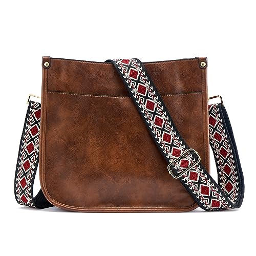 ZOUIQSS Dame Crossbody Taschen Leder Umhängetasche Frauen Hobo Handtasche mit Reißverschluss Schultertasche mit verstellbarem Riemen(Dunkelbraun (5CM) Farbe56) von ZOUIQSS