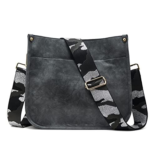 ZOUIQSS Dame Crossbody Taschen Leder Umhängetasche Frauen Hobo Handtasche mit Reißverschluss Schultertasche mit verstellbarem Riemen(Grau(5CM) Camouflage2) von ZOUIQSS