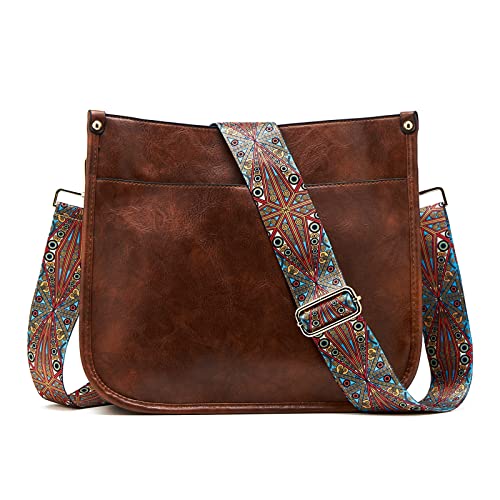 ZOUIQSS Dame Crossbody Taschen Leder Umhängetasche Frauen Hobo Handtasche mit Reißverschluss Schultertasche mit verstellbarem Riemen(Dunkelbraun (5CM) Farbe50) von ZOUIQSS