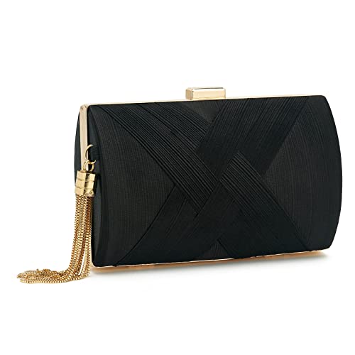 ZOUIQSS Damen Clutch Abendtasche Fransen Elegante Kettentasche Tasche Clutch Bag,Hochzeit Wedding Prom Party Handtasche Crossbody Schultertasche klein Umhängetasche(Schwarz) von ZOUIQSS