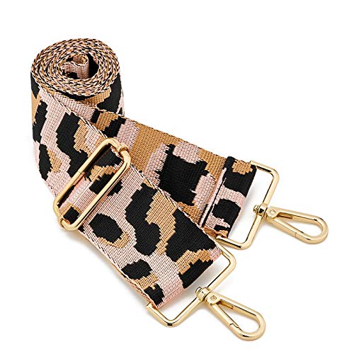ZOUIQSS Damen Goldfarbene Bunter Schultergurt längenverstellbarer breiter Tragegurt Schultergurt für Handtaschen 3.8cm breit 73-125cm-Schultergurt für Handtaschen((5CM) Leopard8) von ZOUIQSS