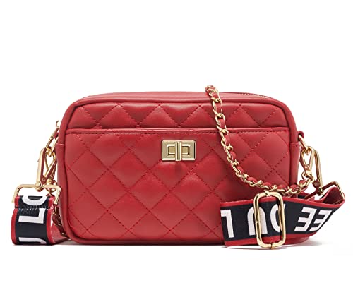 ZOUIQSS Damen Umhängetasche Leder Raute Frauen Crossbody Schultertasche Metallknopf Handtasche mit verstellbaren Schultergurten(Rot(3.5CM) Farbe30) von ZOUIQSS