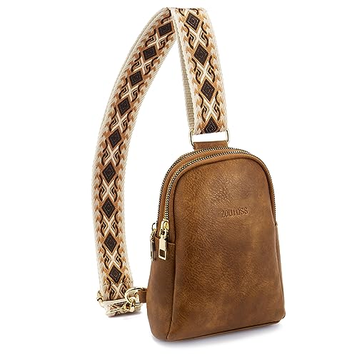 ZOUIQSS Klein Brusttasche Bauchtasche Damen Sling Bag Leder Gürteltaschen mit Gitarrengurt Frauen Umhängetasche für Reisen(Braun (3,8 CM) Farbe4) von ZOUIQSS