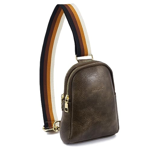 ZOUIQSS Klein Brusttasche Bauchtasche Damen Sling Bag Leder Gürteltaschen mit Gitarrengurt Frauen Umhängetasche für Reisen(Dunkelbraun (3,8 CM) Farbe5) von ZOUIQSS