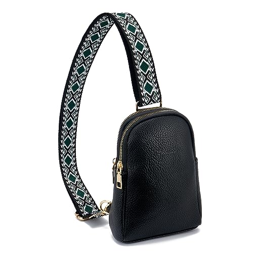 ZOUIQSS Klein Brusttasche Bauchtasche Damen Sling Bag Leder Gürteltaschen mit Gitarrengurt Frauen Umhängetasche für Reisen(Schwarz (3,8 CM) Farbe2) von ZOUIQSS