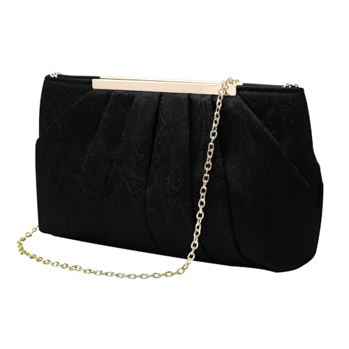 ZOUIQSS Spitze Abendtasche Damen Clutch Elegant Brauttasche aus Plissierter Satin mit Kette Handtasche für Hochzeit Abschlussball Party(Spitze Schwarz) von ZOUIQSS