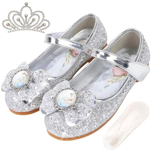 ZOUPREME Prinzessin Schuhe für Mädchen Glitzer ELSA Flats, Kinder kostüm Ballerinas für Partyshows Hochzeit (A2-Silver,31) von ZOUPREME