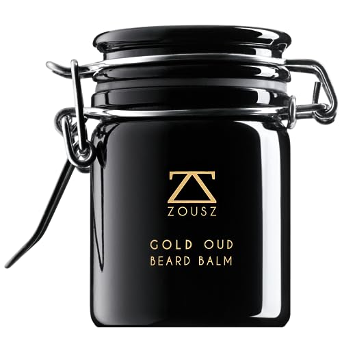 ZOUSZ Gold Oud Luxus-Bartbalsam - Klassische Haut- & Bartpflege-Butter für Männer mit Holzduft - Avocado, Argan & Macadamiaöl - Feuchtigkeitscreme, Conditioner & Schuppenentferner - 50g von ZOUSZ