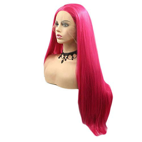 Natürlicher Haaransatz Rose Rot Synthetische Perücken für Frauen Damen seidig glatt dunkelrosa Lace Front Perücken für Drag Queen Party/Urlaub/Cosplay klebefreies Haar (Rose Red) von ZOUXO
