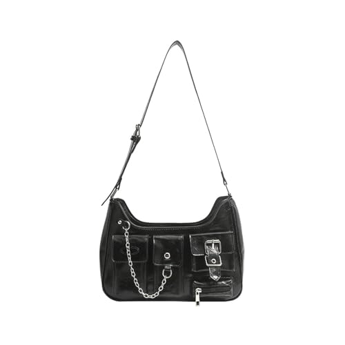 Fashion Damen Punk Umhängetasche - Y2K Punk Style Handtasche Schwarz Hobo Tasche mit Kette für Party & Alltag, Schwarz , medium Fashion Damen Punk Umhängetasche - Y2K Punk Style Handtasche Schwarz Hobo Tasche mit Kette für Party & Alltag, Schwarz , medium von ZOVYRON