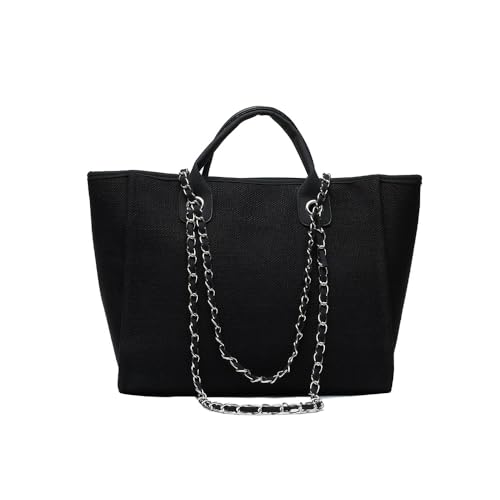 Große Tote Tasche für Frauen, modische Canvas Umhängetasche mit Anti-Diebstahl-Reißverschluss, große Tasche mit Tragegriff für Arbeit und täglichen Gebrauch Schwarz von ZOVYRON