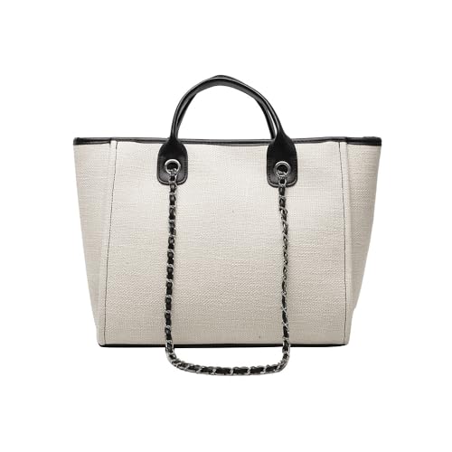 Große Tote Tasche für Frauen, modische Canvas Umhängetasche mit Anti-Diebstahl-Reißverschluss, große Tasche mit Tragegriff für Arbeit und täglichen Gebrauch Weißi von ZOVYRON