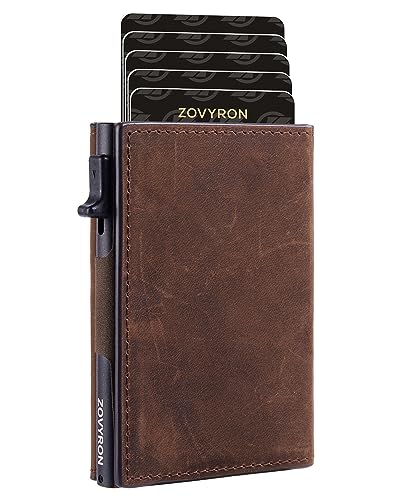 ZOVYRON Airtag Geldbörse Herren Smart Wallet Slim Minimalistische RFID Fronttasche Brieftasche mit Airtag Halter Metall Geldkartenhalter, Braun-Leder-kein Airtag-Halter von ZOVYRON