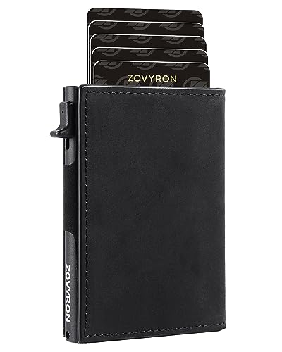 ZOVYRON Airtag Wallet Herren Smart Wallet Slim Minimalistische RFID Fronttasche Geldbörse mit Airtag Halter Metall Geld Kartenhalter, Schwarzes Leder - keine Airtag-Halterung, Minimalistisch von ZOVYRON