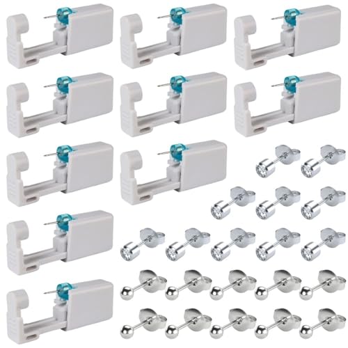 10 Stück Einweg Sicherheit Body Nase Lippe Nabel Ohr Piercing Gun Pierce Stanz Werkzeug, Ohrlochpistole, Piercing Set Einweg Steril Sicherheits Ohrringe Selber Stechen, für Damen Herren Mädchen Jungen von ZOWEXIQ