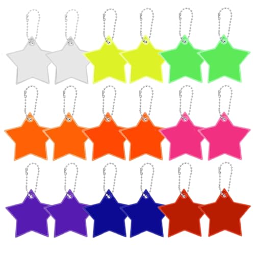 18 Stück Sicherheits Reflektor Anhänger, Stern Reflektoren Kinder Anhänger, Kinder Reflektor Anhänger, Reflektierend Anhänger, für Schultasche Rucksack Radfahren Gehen Laufen von ZOWEXIQ
