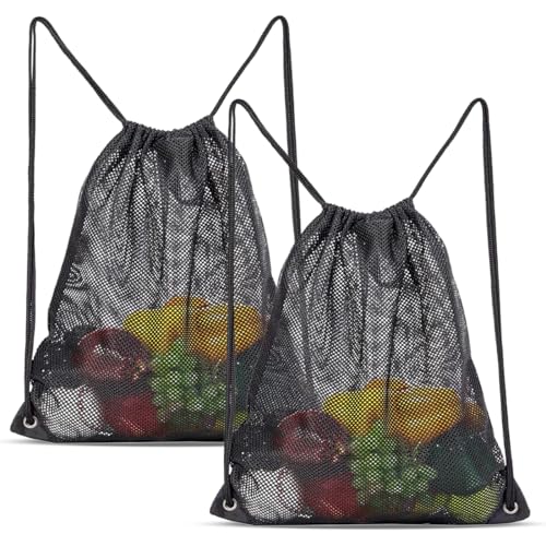 2 Stück Groß Mesh Strandtasche Netzbeutel Kordelzug Turnbeutel Netztasche Mesh Rucksäcke mit Kordelzug Netz Balltasche Gym Rucksack Strand, für Schwimmen Reisen Fitnessstudio von ZOWEXIQ
