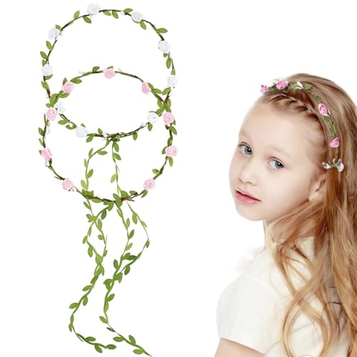 2Pcs Blumenkranz Haare Blumenkrone Damen Mädchen Boho Blumen Haarband, Blumenkrone Stirnband Boho Blumen Haarband Handgefertigte Rosenblatt Haarbänder Hochzeits Party Geburtstag Kopfschmuck von ZOWEXIQ