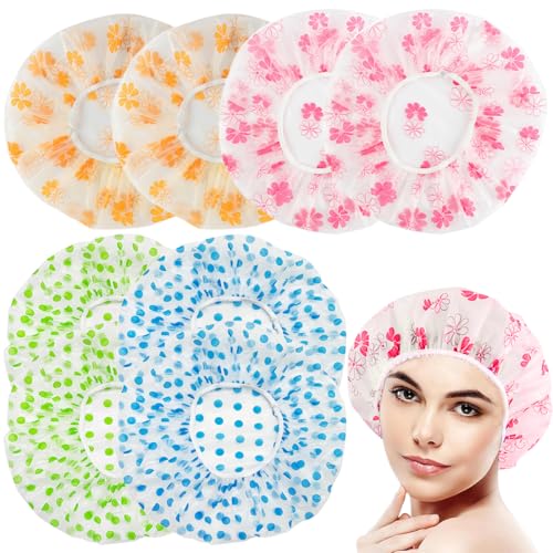 8 Stück Duschhaube Damen Elastische Duschkappe Wasserdichte Duschhauben Wiederverwendbare Dusche Kappen, Punktmuster shower cap,ür Mädchen Frauen Dusche Spa Salon Hauptgebrauch von ZOWEXIQ