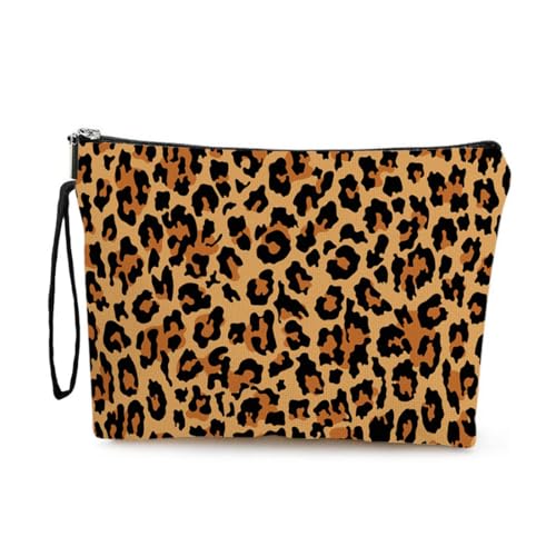 Kosmetiktasche Damen Segeltuch Kosmetiktaschen Make Up Tasche, Leopardengelbe Taschen für Geldbörse, Universeller Kleiner Organizer für Kosmetik oder kleine Handtaschenartikel von ZOWEXIQ