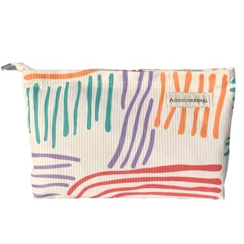 Kulturtasche Kosmetiktasche Waschtasche Cord-Kosmetiktasche Makeup Organizer Multifunktionaler Reisen Kulturtasche für Damen Mädchen (Streifen) von ZOWEXIQ