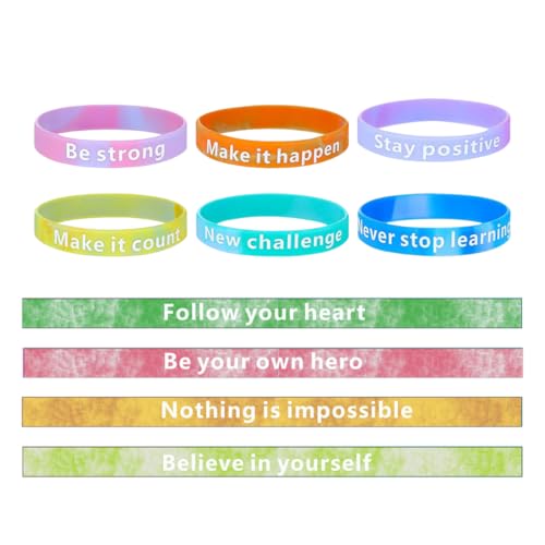 ZOWEXIQ 10 Stück Motivationsarmbänder Kinder auf Deutsch Silikonarmband Mitgebsel Mitbringsel Kindergeburtstag Mutmacher Geschenk für Teenager Kinder Schüler Studenten von ZOWEXIQ