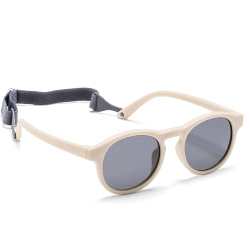 ZOWEXIQ Baby Sonnenbrille Von 0-18 Monate UV400 100% UVA- und UVB-Schutz Mit verstellbarem weichen Riemen, Biegsamer Rahmen,polarisierte Sonnenbrille fur Jungen Mädchen (Weiß) von ZOWEXIQ